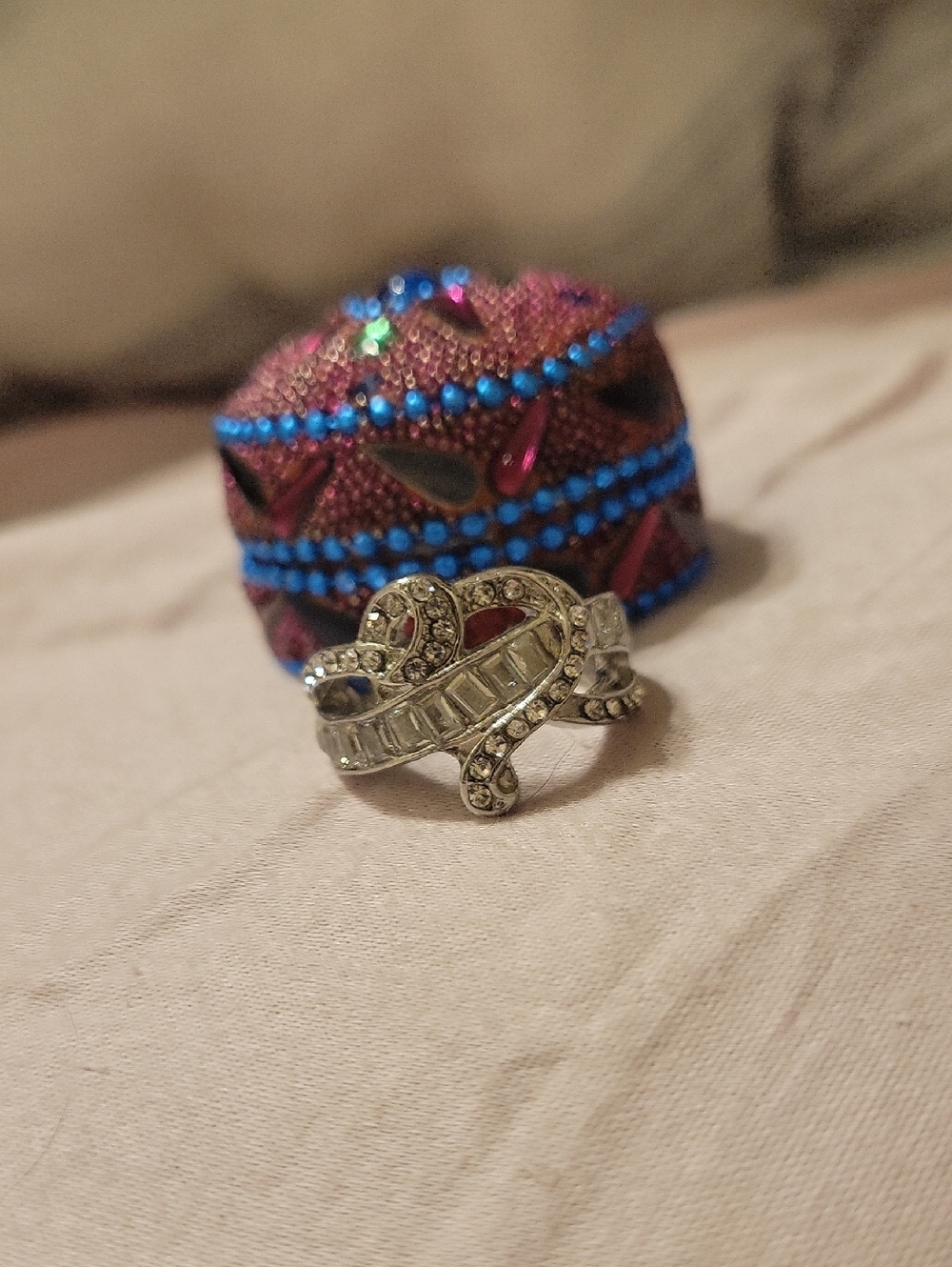 Sterling Silver Heart Wrapped C.Z. Ladies 4 Ct. Total Cocktail Ring Sz.8